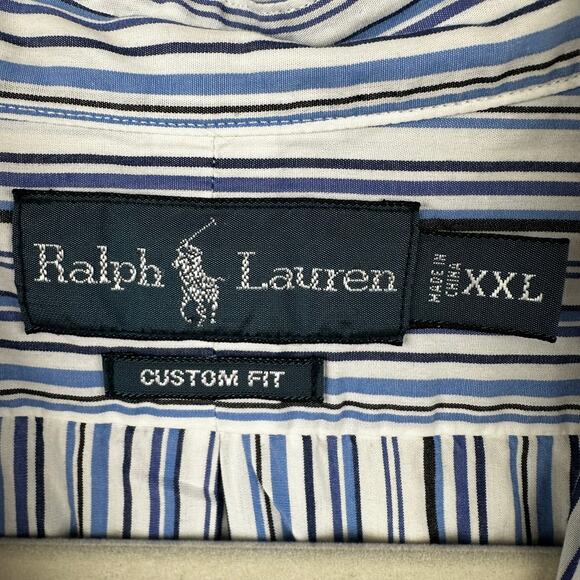 Ralph Lauren Striped Button Down Short Sleeve Custom Fit Preppy Blue Men's XXL - Picture 6 of 10